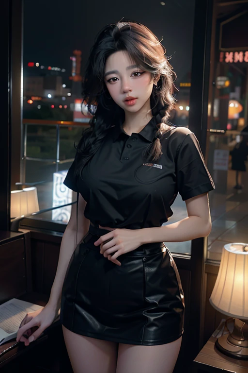 office uniform, Great lighting,  Cinema Lighting, (Bustling Korean Town),
((SFW)), (highest quality, masterpiece:1.4), Absurd, Ultra-high-definition CG, 8k, High resolution, Beautiful Face, Detailed face, One girl, alone ,Braiding, Toned Up, Shiny skin, Tilt your head, still, bloom, Particles of light, Depth of written boundary,