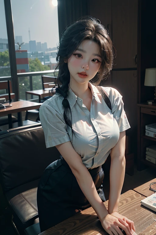 office uniform, Great lighting,  Cinema Lighting, (Bustling Korean Town),
((SFW)), (highest quality, masterpiece:1.4), Absurd, Ultra-high-definition CG, 8k, High resolution, Beautiful Face, Detailed face, One girl, alone ,Braiding, Toned Up, Shiny skin, Tilt your head, still, bloom, Particles of light, Depth of written boundary,