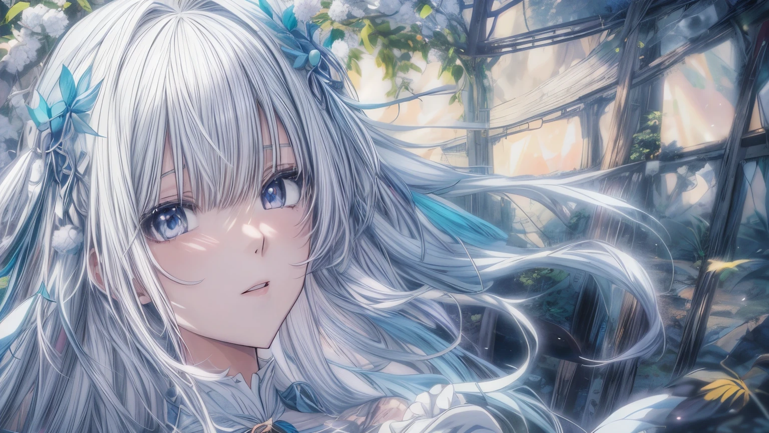 Chica anime con cabello blanco y ojos azules en un bosque., Fondo de pantalla de arte anime 4K, Fondo de pantalla de arte anime 4k, estilo anime 4K, fondo de pantalla de arte anime 8 k, arte de anime digital detallado, fondo de pantalla animado 4k, Fondo de pantalla animado 4K, Fondo de pantalla animado 4K, El mejor fondo de pantalla de anime 4k konachan, ilustraciones de anime detalladas, hermosas ilustraciones de anime