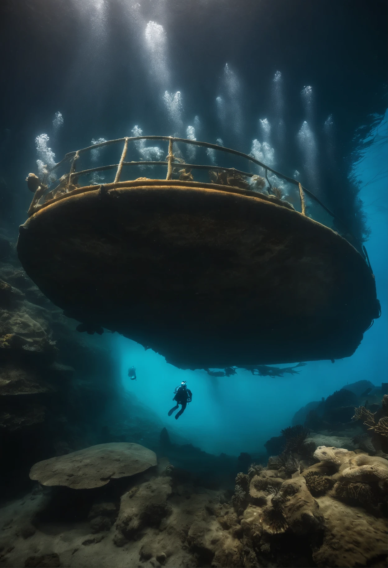 A diver exploring the depths of the ocean, discovering the wreckage of the Titanic, embarking on an adventurous journey.
Tags: underwater, deep-sea, diver, exploring, adventure, Titanic wreckage, discovery, mysterious, exploration, oceanic beauty, marine life, coral reefs, underwater flora and fauna, diving gear, scuba diving, mesmerizing blue hues, hidden treasures, thrilling expedition, deep-sea exploration, eerie atmosphere, underwater caves, vast oceanic landscape, ancient artifacts, historical significance, underwater photography, breathtaking views.
Image Quality: (best quality, highres, ultra-detailed:1.2), vivid colors, stunning clarity, realistic, sharp focus, captivating composition.
Art Style: underwater photography, documentary, adventure theme.
Color Palette: deep blues, vibrant turquoise, contrasting shades, shimmering lights.
Lighting: mesmerizing oceanic rays, soft ambient light, ethereal illuminations.