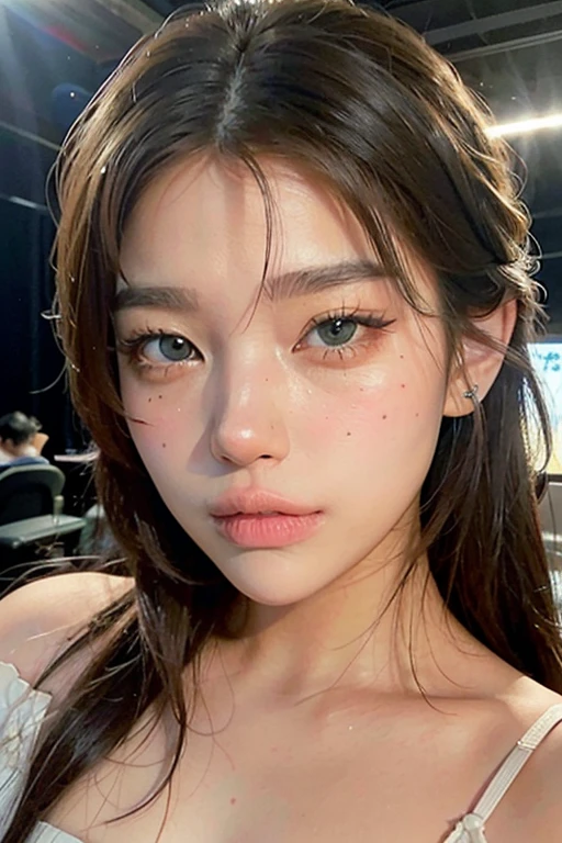 Great lighting, Cinema Lighting, (Bustling Koreatown),
((SFW)), (highest quality, masterpiece:1.4), Absurd, Ultra-high-definition CG, 8k, High resolution, Beautiful Face, Detailed face, One Girl, alone ,Braiding, Tone up, Shiny skin, Tilt your head, still, bloom, Particles of light, Written boundary depth,Highly detailed eyes and face,Beautiful and detailed,((Every detail、Very big eyes:1.4)),((Clear Eyes:1.4)),((double eyelid)),((Long, narrow eyes)),((White of the eyes)),((Long eyelashes)),((eye shadow)),((Heavy eye makeup)),((Light on the face:1.2)),((Cinema Lighting:1.2)),(Photorealism:1.4),((((Browsing Caution))))