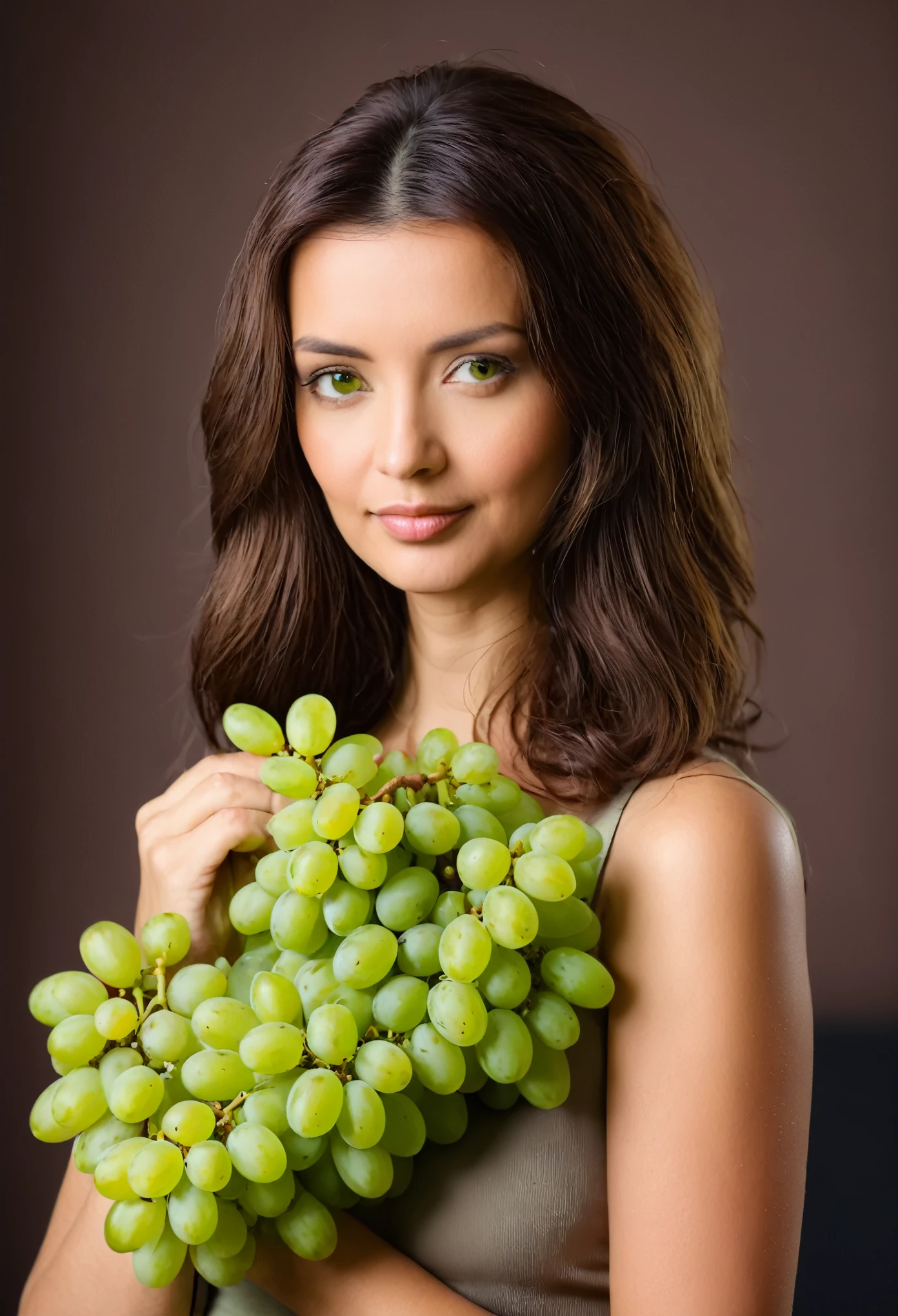 woman with green grapes, half-length portrait