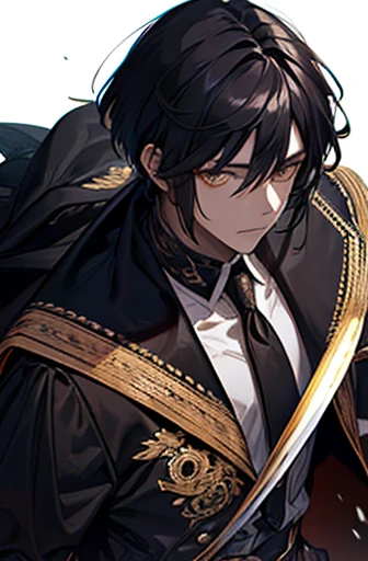 Dark-skinned　Black Hair　Yellow Eyes　manly　cool　knight　sword
