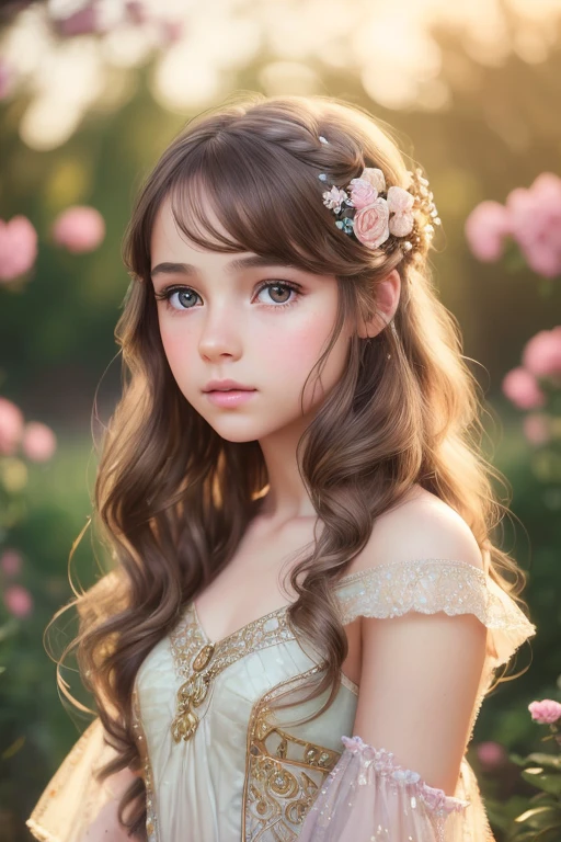 (Cinematic Photo:1.3) of (Realistic:1.3),(Cosy:1.3) beautiful young girl, (intricate cute brown hair), highly detailed skin textures, lifelike skin texture, looking directly at camera, (looking at viewer), pouting lips, Pastel, glitter, dramatic, dreamy, pastel flower garden, elegant, Whimsical, Delicate, Highly detailed, Intricate, UHD digital photo, Fantasy theme, Fantasy concept art, glamour girl, beautiful young girl, perfect body, highly detailed full body shot, dreamy, pastel, Watercolor, Whimsical, Delicate, detailed hair ribbon, Highly detailed texture, life like texture, digital painting, Highly Detailed photograph,(Art Deco:1.3),(Photorealism:1.3),Fujifilm Superia:1.3),naturalism, golden hour light