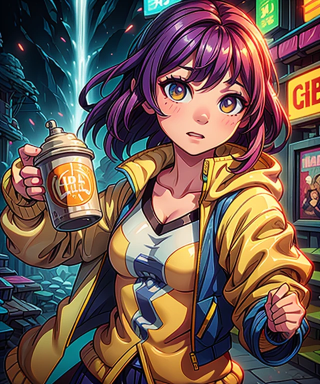 a woman in a yellow jacket holding a cup of coffee, extremely detailed artgerm, anime girl drinks energy drink, senna from league of legends, lovely brigitte from overwatch, brigitte from overwatch, ruan jia and artgerm, trending artgerm, faye valentine, like artgerm, range murata and artgerm, ig model | artgerm