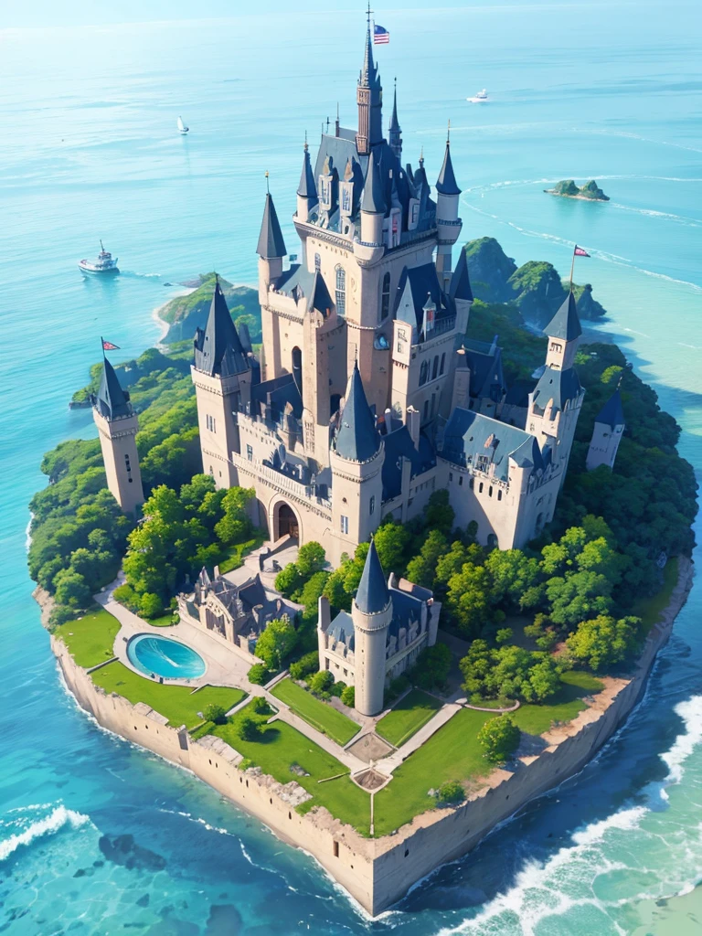 An island with a castle in the sky