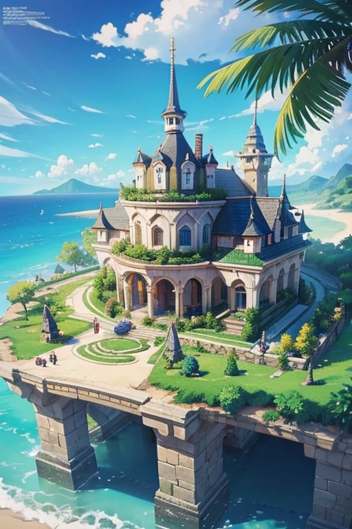 fantasy world, estilo isekai de anime, zona de comercio en la playa, estilo pixel art