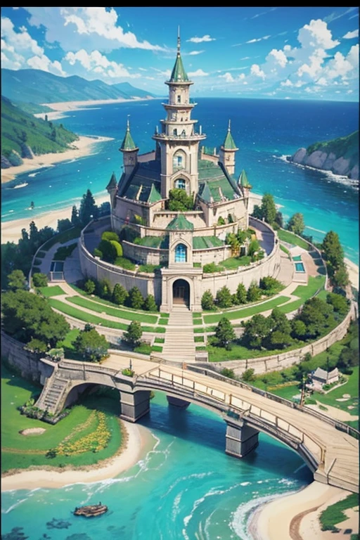 fantasy world, estilo isekai de anime, zona de comercio en la playa, estilo pixel art