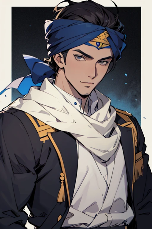 drawing of a man with a white turban on his head, handsome prince of egypt,in manga style, cool shading, handsome guy in art, Anime handsome