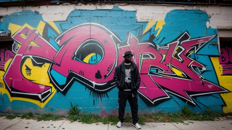 One man,south bronx hiphop, hip hop, wrap ,Graffiti art, against the backdrop of the city,(80&#39;s), (Boombox), Intricate details, Super detailed , Cinema Soft Light, Exposure Blending, Dynamic Range, front