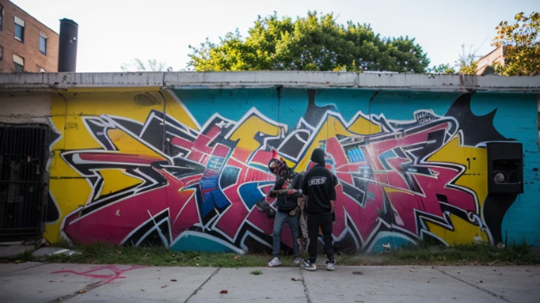 One man,south bronx hiphop, hip hop, wrap ,Graffiti art,(Spray can), against the backdrop of the city,(80&#39;s), (Boombox), Intricate details, Super detailed , Cinema Soft Light, Exposure Blending, Dynamic Range, front