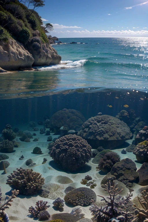 fundo do mar em desenho, estrela do mar caraguejo e peixes
