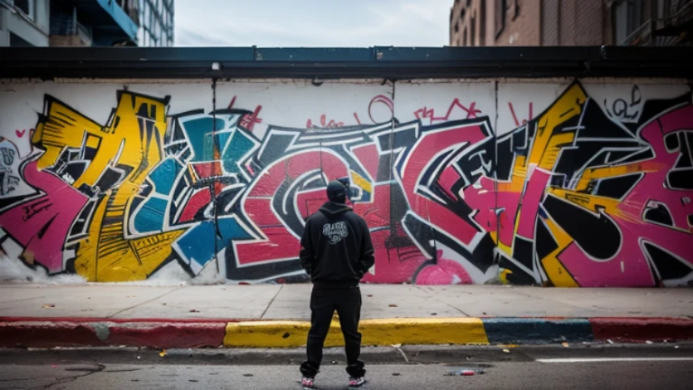 One man,south bronx hiphop, hip hop, wrap ,Graffiti art,(Spray can), against the backdrop of the city,(80's), (Boombox), Intricate details, Super detailed , Cinema Soft Light, Exposure Blending, Dynamic Range, front