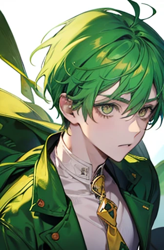 cute boy youth Green Hair Yellow Eyes
