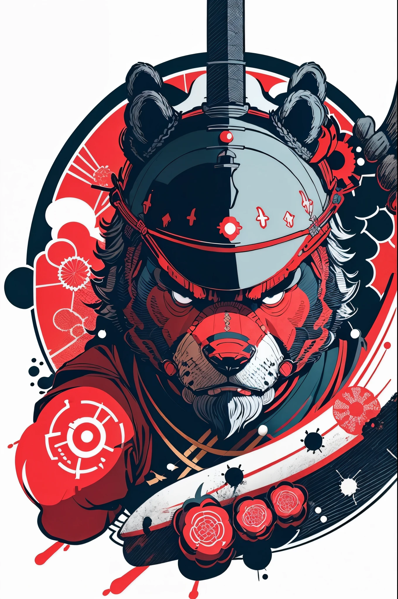 bear samurai in the style of 0mib