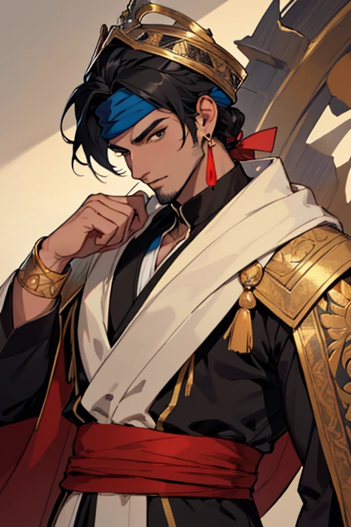 drawing of a man with a black turban on his head,With black hair, wonderful warrior from the Ottoman Empire,in Aladdin style, cool shading, handsome guy in art, Anime handsome,Ottoman prince
