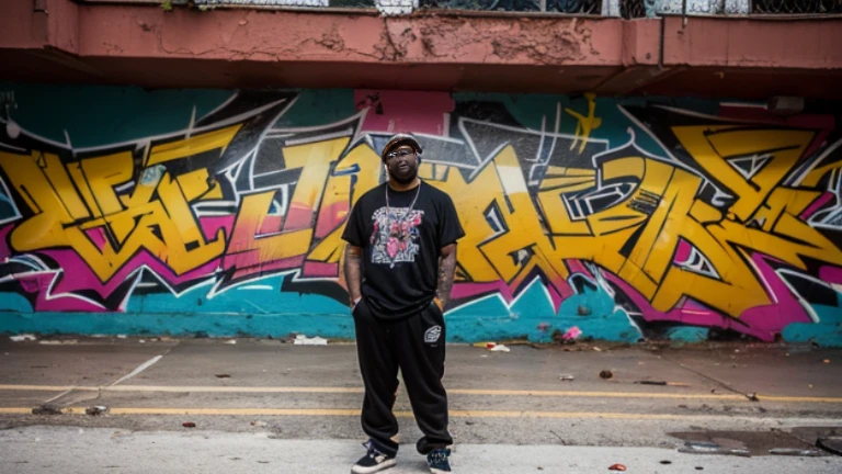 One man,south bronx hiphop, hip hop, wrap ,Graffiti art,against the backdrop of the city,(80&#39;s), Intricate details, Super detailed , Cinema Soft Light, Exposure Blending, Dynamic Range, front