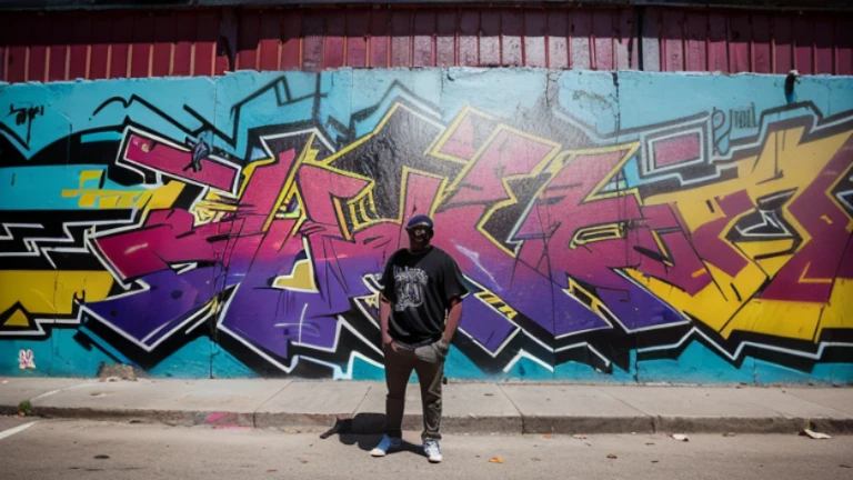 One man,south bronx hiphop, hip hop, wrap ,Graffiti art,against the backdrop of the city,(80&#39;s), Intricate details, Super detailed , Cinema Soft Light, Exposure Blending, Dynamic Range, front