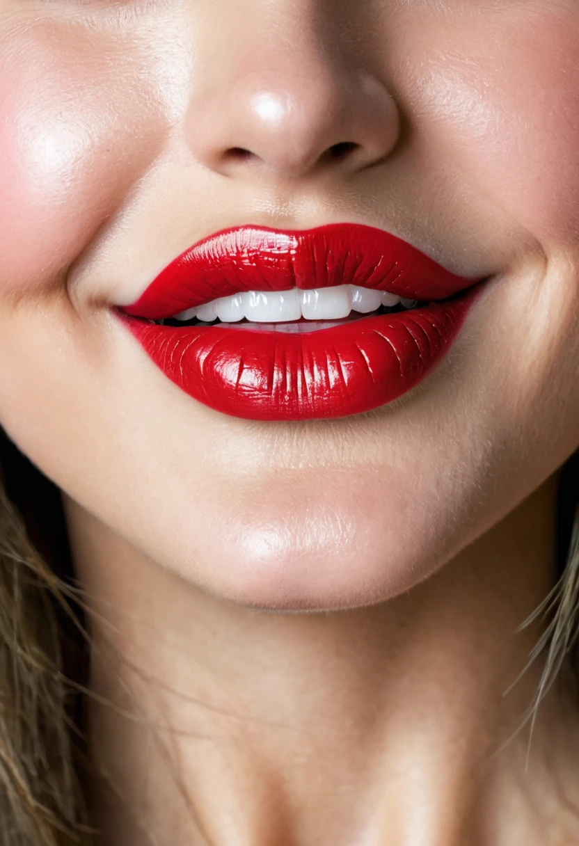 1 girl,er tat es nicht,big ,rote Lippen,smile,Pferdeschwanz,realistisch