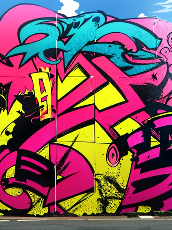 anime,Panties and stockings,Graffiti art,against the backdrop of the city,(80's),