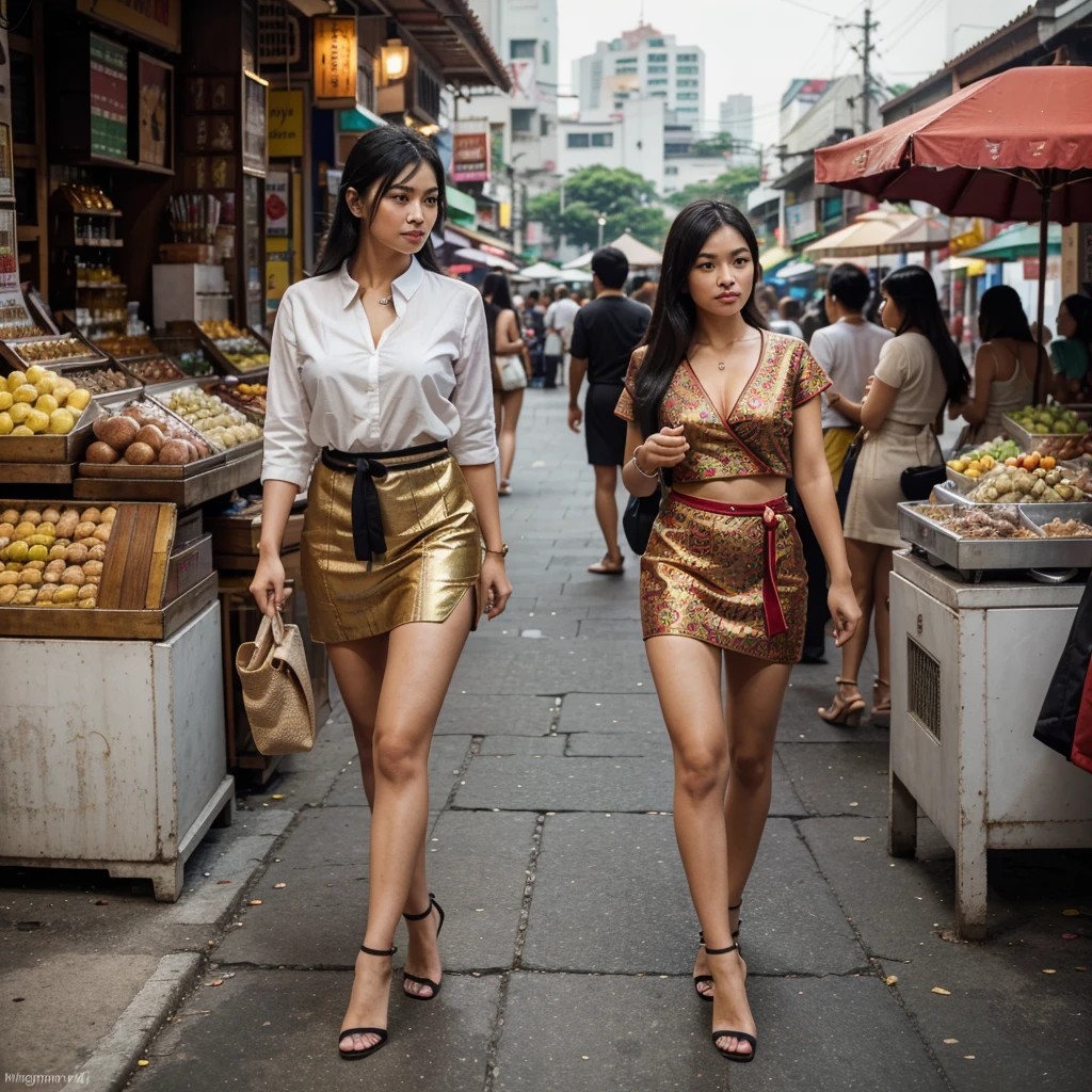 (best quality,ultra-detailed,highres:1.2),realistic(portraits),vivid colors,sharp focus,professional,studio lighting,physically-based rendering,bokeh, HDR,UHD

A classy asian business woman strolling down the streets of bangkok, longnecked, snobby expression, wearing an elegant, traditional Asian themed outfit with intricate patterns and vibrant colors. Her waist-length black hair flows gracefully behind her. Onlookers can't help but stop and stare at her fashionable appearance, with admiration and curiosity in their eyes. She walks confidently, with an air of confidence and sophistication, each step exuding power and authority. The bustling streets of Bangkok become her stage as she moves gracefully, the sound of her clicking heels blending harmoniously with the city's vibrant energy. The sunlight gently kisses her skin, creating a soft, warm glow on her flawless complexion. The surrounding buildings and colorful market stalls create a lively backdrop, filled with unique details and textures. The scent of street food and the sound of chatter fill the air, adding to the atmosphere of the scene. The combination of modern city life and the elegance of tradition merges seamlessly, reflecting the dynamic spirit of Bangkok.
