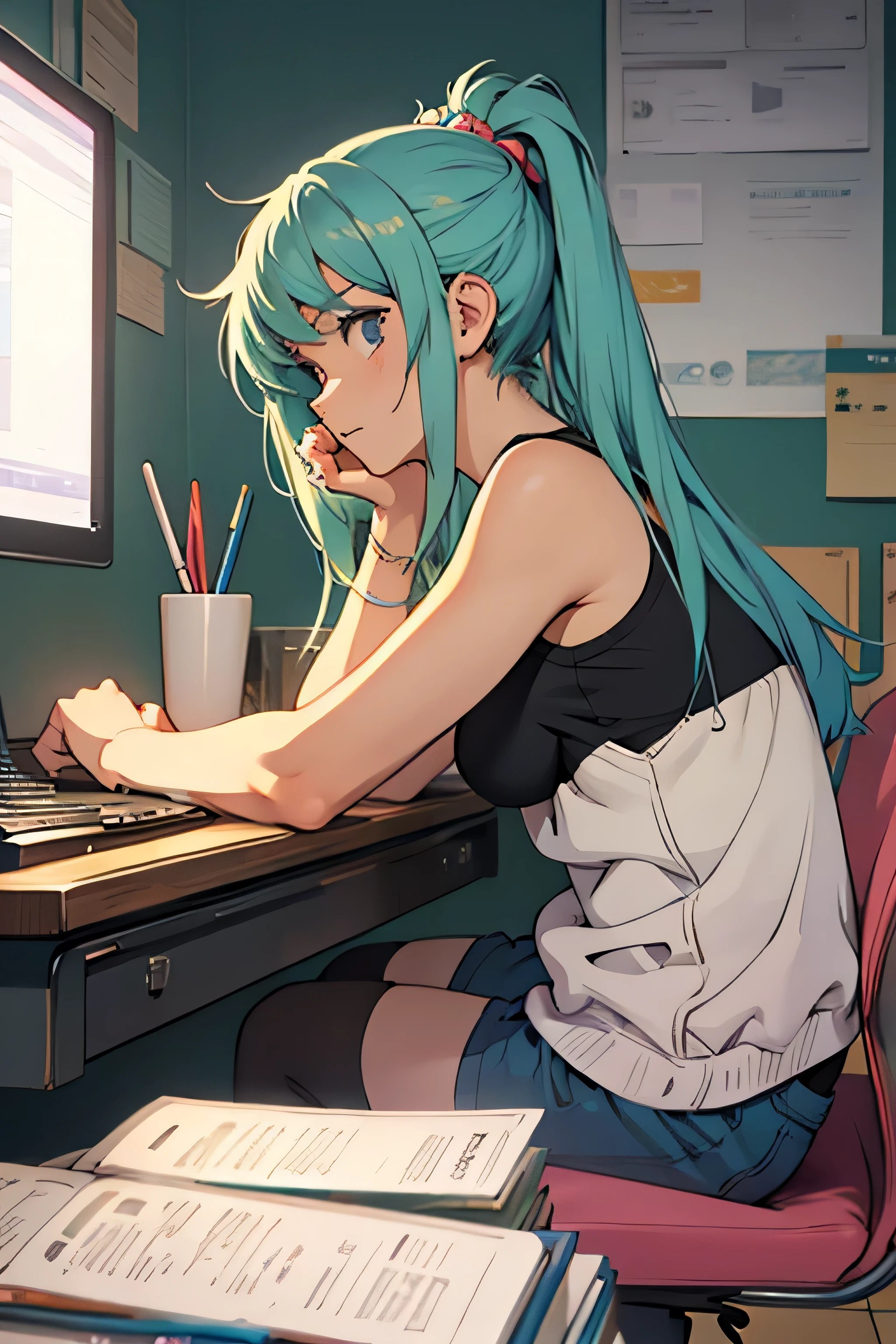  anime, estilo lo-fi girl , estudando, lo-fi