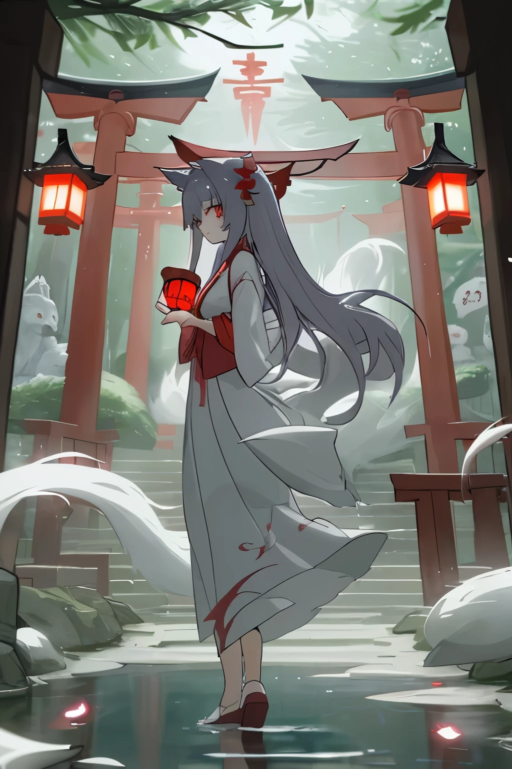 Uga's Soul God、fox、Shrine maiden、Company、dim、fox face、Purification、sakaki、Bone、torii、Apparition、Nine-Tailed Fox、Suspicious、foxfire、soul、霊soul、妖fox、Gray Hair、Lantern sink、Fantastic、Mysterious、
