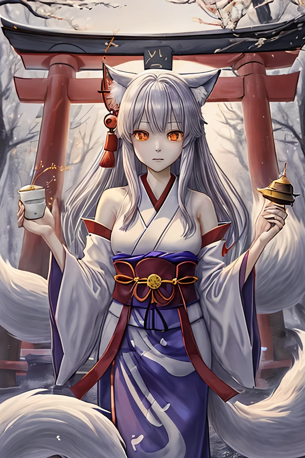 Uga's Soul God、fox、Shrine maiden、Company、dim、fox face、Purification、sakaki、Bone、torii、Apparition、Nine-Tailed Fox、Suspicious、foxfire、soul、霊soul、妖fox、Gray Hair、Lantern sink、Fantastic、Mysterious、
