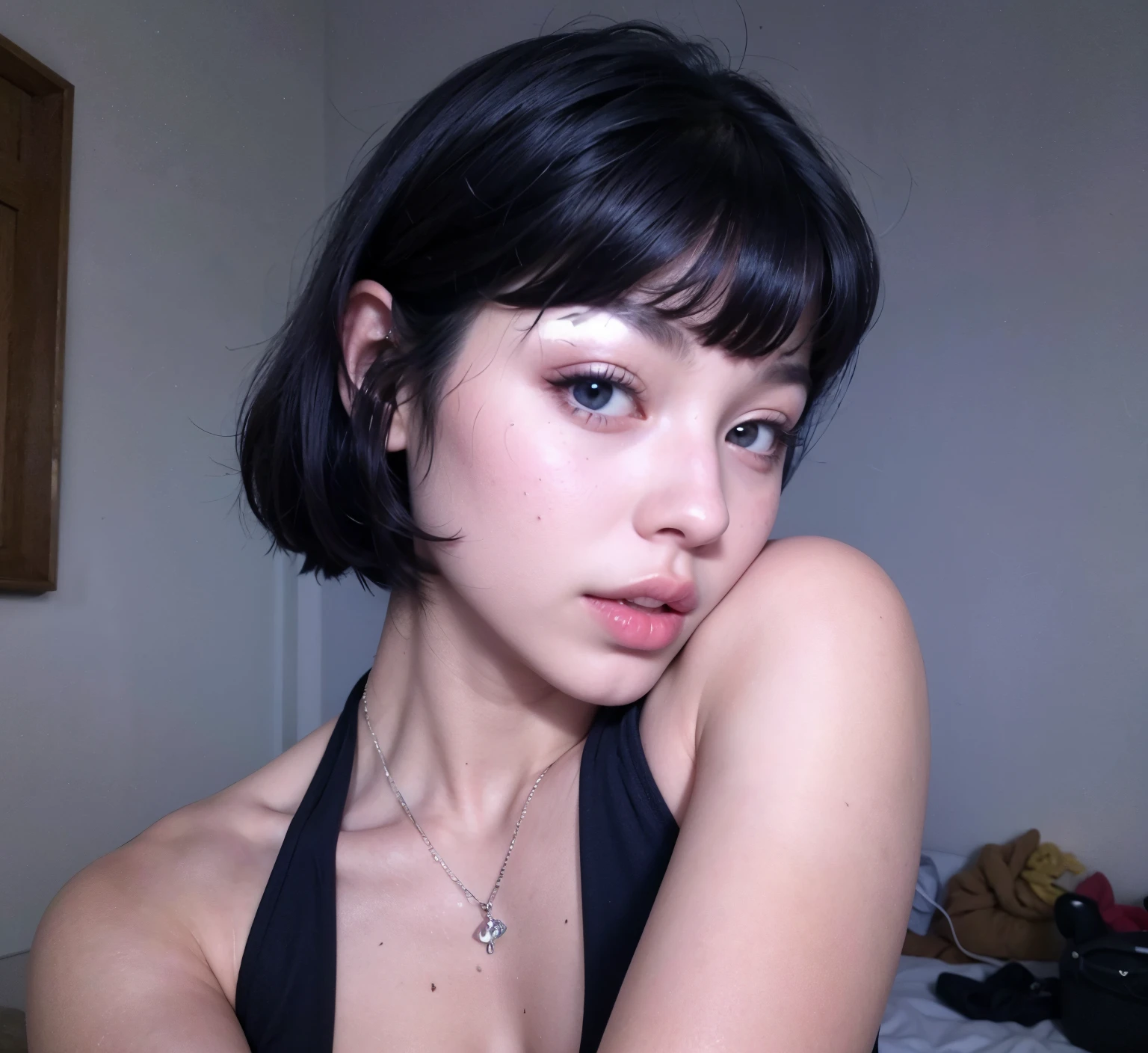 Mulher perfeita, boca perfeita, dedos perfeitos, boca perfeita, Flawless nose, olhos escuros perfeitos, cabelo preto liso perfeito e comprido