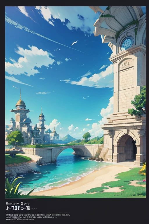 fantasy world, estilo isekai de anime, zona de comercio en la playa, estilo pixel art