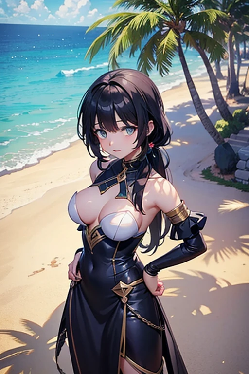 fantasy world, estilo isekai de anime, zona de comercio en la playa, estilo pixel art