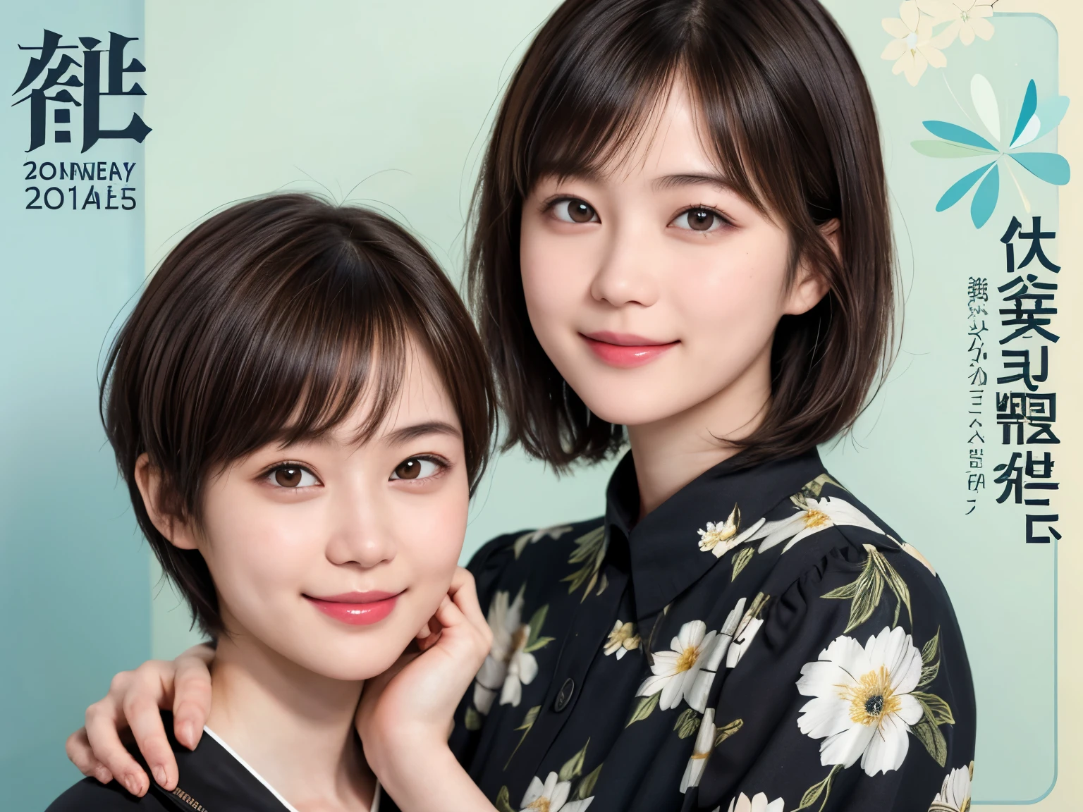 215 Short Hair, 20-year-old woman, A kind smile, Floral