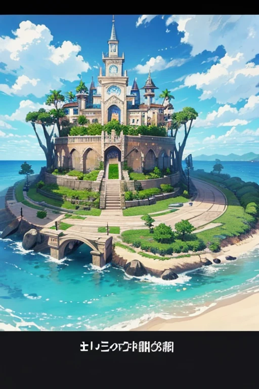 fantasy world, estilo isekai de anime, zona de comercio en la playa, estilo pixel art