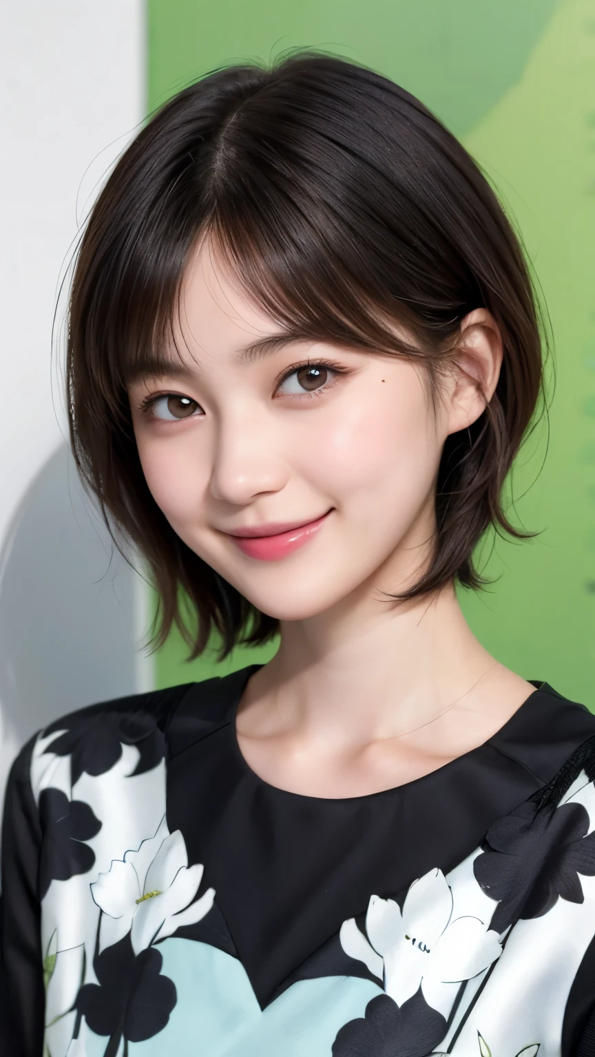 215 Short Hair, 20-year-old woman, A kind smile, Floral