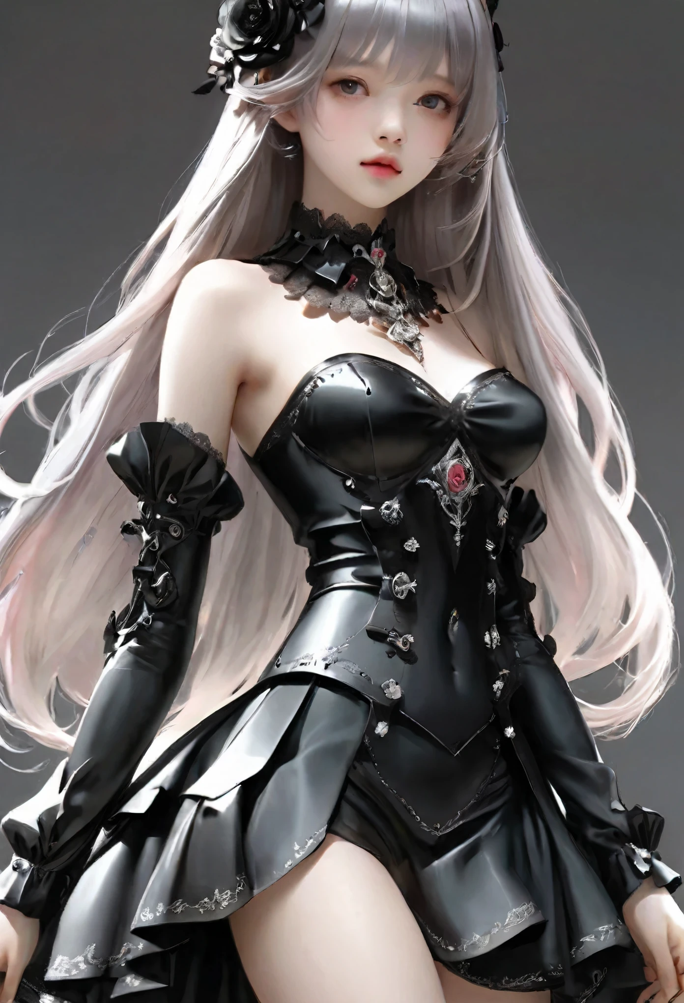(Artwork of exceptional craftsmanship),(Detailed illustrations,(Art based on a very ideal anatomy),Very detailed and detailed drawing,Delicate lines with slow and rapid,(Realistic texture expression)),[Color tressed main line],[ruins background],HENTAI ANIME (MACHINEAlice (Beauty) (Tall [High class]  (Smooth straight hair [Crystal clear long hair]))) AUTOMATON,((Black dress) Black Rose (Lace pattern [caltrop]) ((Cybernean Alien Armor) ((Through the material)0. ((Cybernetic Gothic Lolita [Titanium alloy] [chains])),[Bondage Fashion],(Perfectly proportioned),(Fine and beautiful skin expression [realistic skin detail]),(Design built to the highest level,[Advanced structural understanding of materials],Ideal color coordination),(Intricate and beautiful decoration (Dense detail)),(More on shiny hair),[Perfect hand details],(Beautiful perfect face [Realistic face details]),[Clear gaze],[long and beautiful eyelashes],[Perfect eye details (Eyes beautifully drawn down to the smallest detail)],(detaileds,high-detail),((Precision Detail),[multi-layer texture],HighQuality,hight resolution),[(Accurate simulation of light-material interactions),Understanding Airflow,Mechanically correct representation],[Visual art that conveys a sense of narrative] [Full body like],[[Desaturation]].