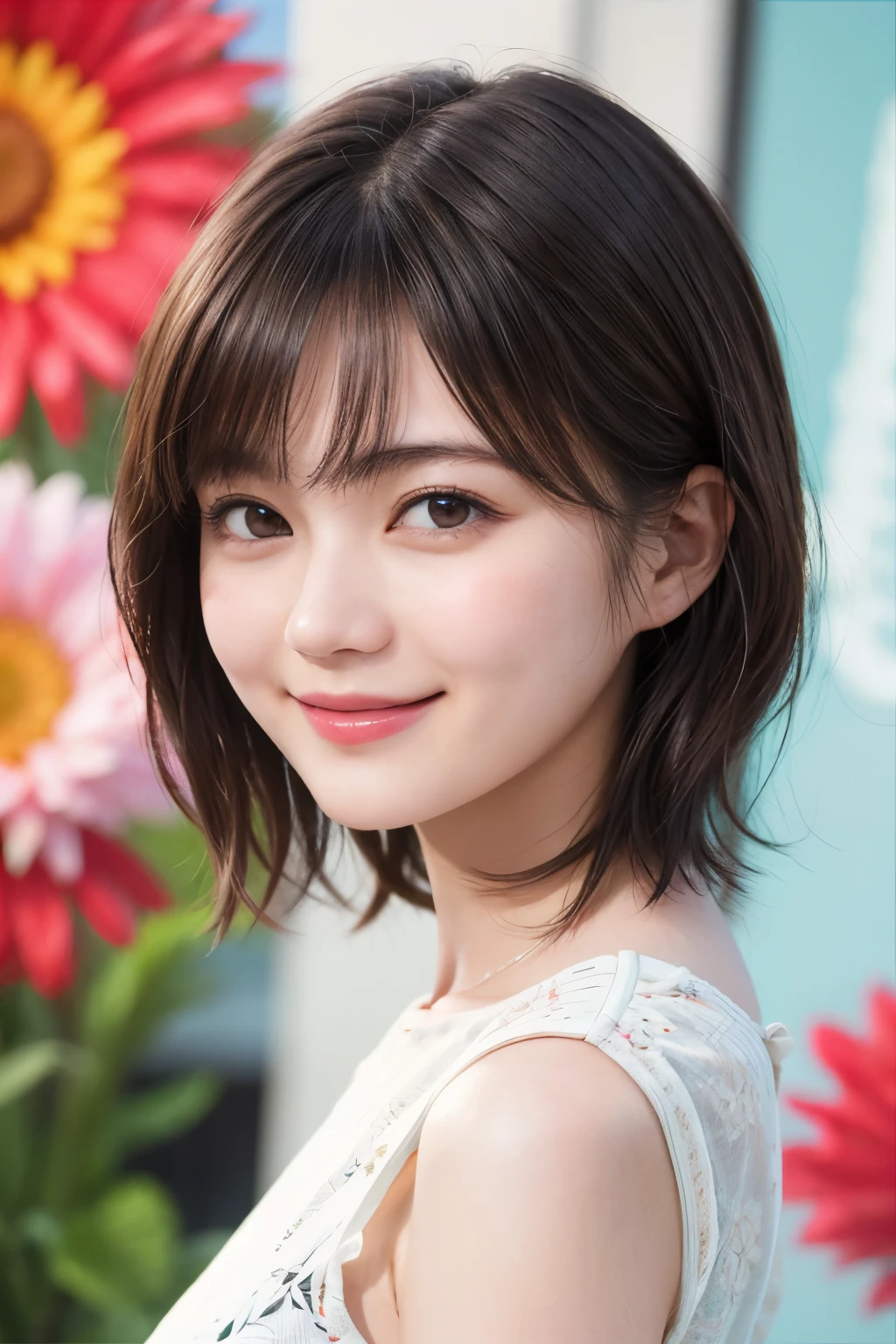 215 Short Hair, 20-year-old woman, A kind smile, Floral