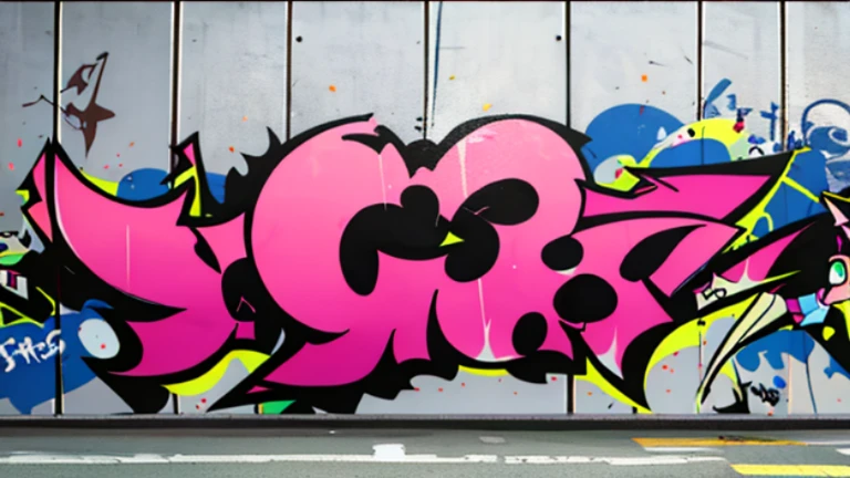 Girl's whole body,anime,Panties and stockings,Graffiti art,80's,Painted on a concrete wall,Spray can