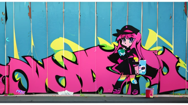 Girl's whole body,anime,Panties and stockings,Graffiti art,80's,Painted on a concrete wall,Spray can