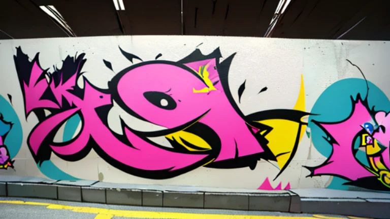 Panty full body,anime,Panties and stockings,Graffiti art,80's,Painted on a concrete wall,Spray can