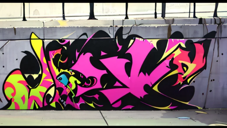 Panty full body,anime,Graffiti art,80's,Painted on a concrete wall,Spray cans rolling around