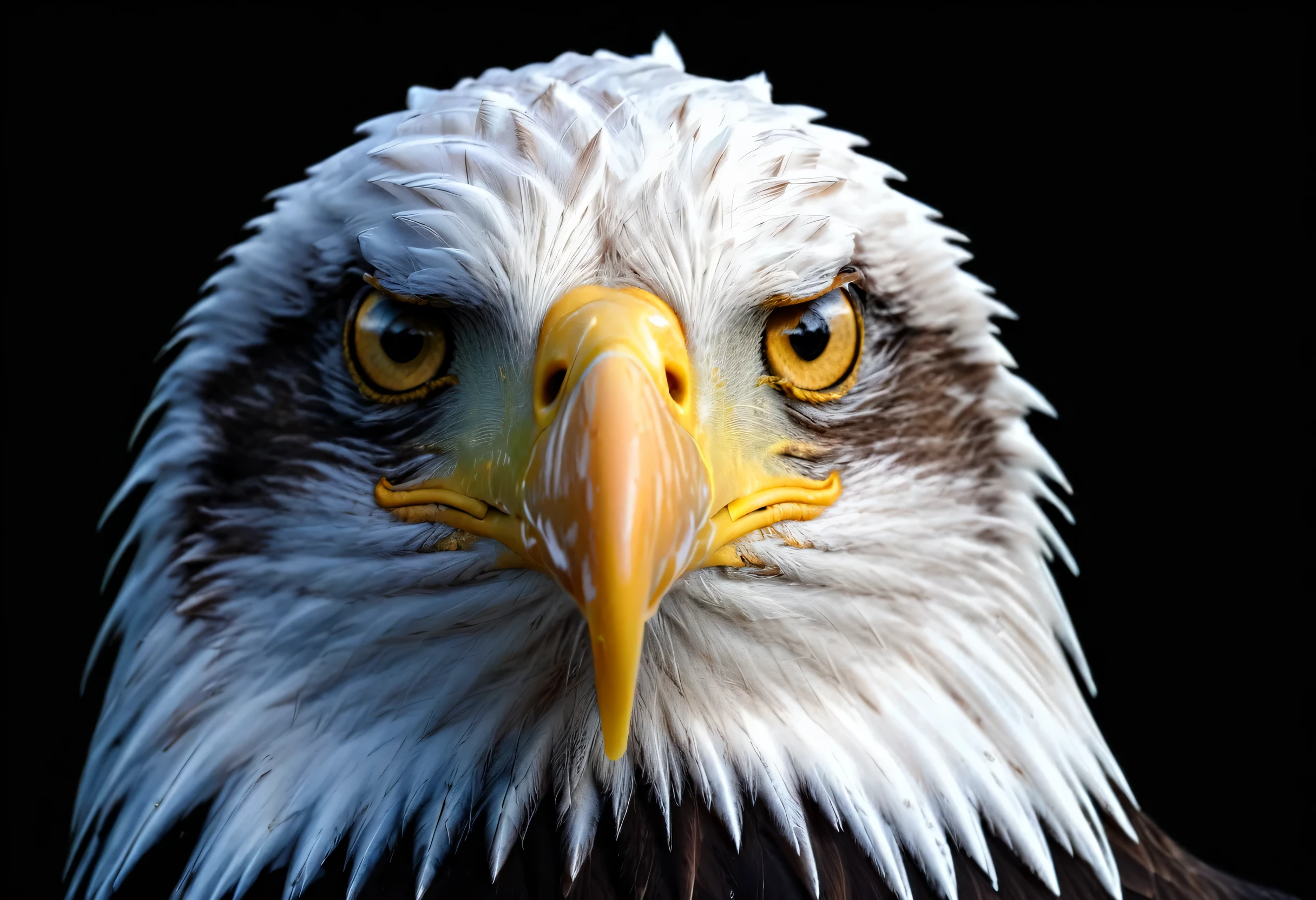 arafed eagle with yellow eyes and a black background, eagle head, head of an eagle, Intense expression 4k, beak of an eagle, with the beak of an eagle, Intense expression, eagle beak, an eagle, Portrait Shot, second eagle head, intense expression, Aggressive facial expression, Intimidating gaze, Stern predatory look, eagle, Frowning, Angry expression, Directly in front, Keep your mouth cool,