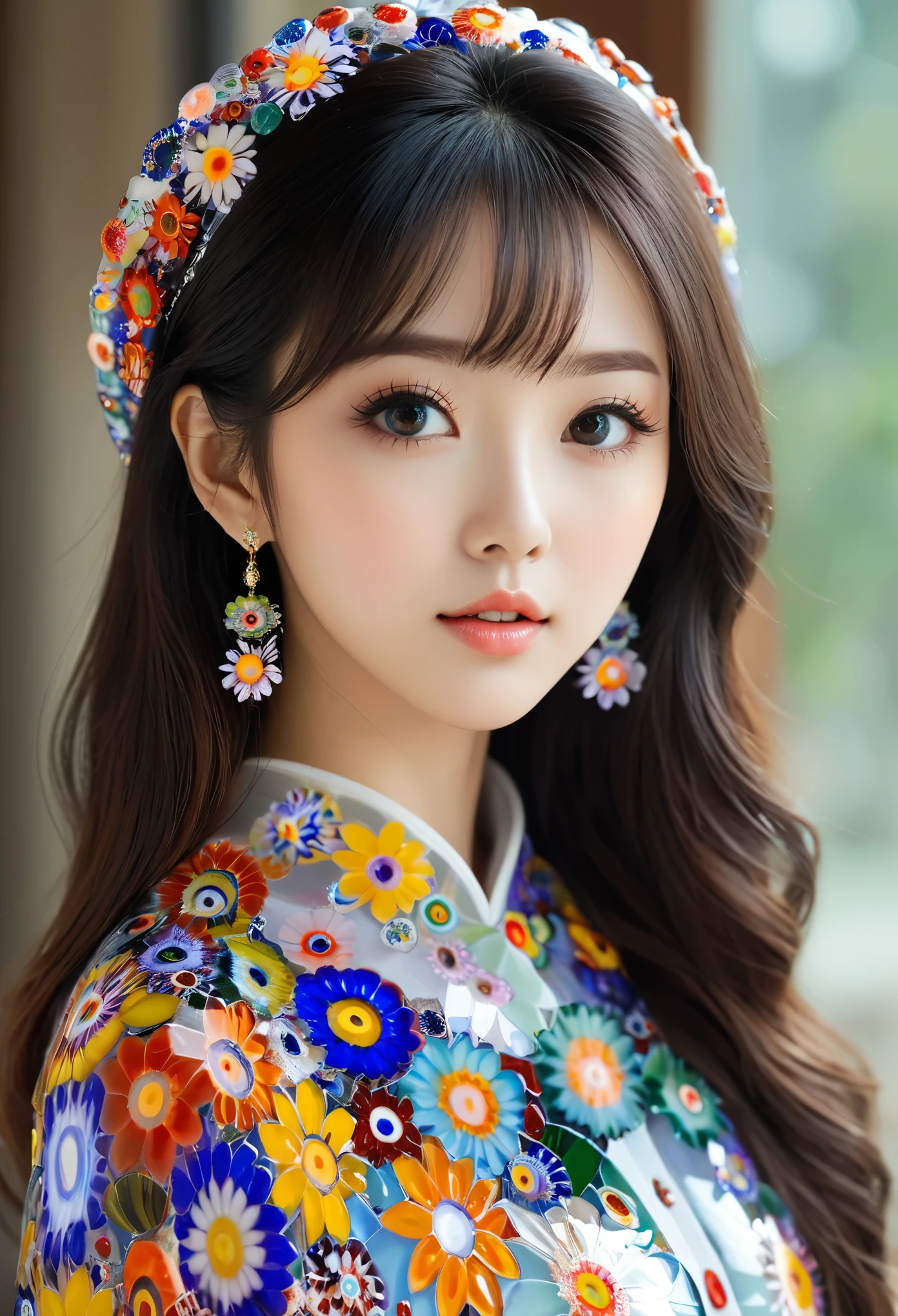 Practical ,masterpiece, best quality, girl, Miss, high resolution, portrait, photo_Light, {{}}, ulzzang-6500-v1.1:0.8,Millefiori glass style