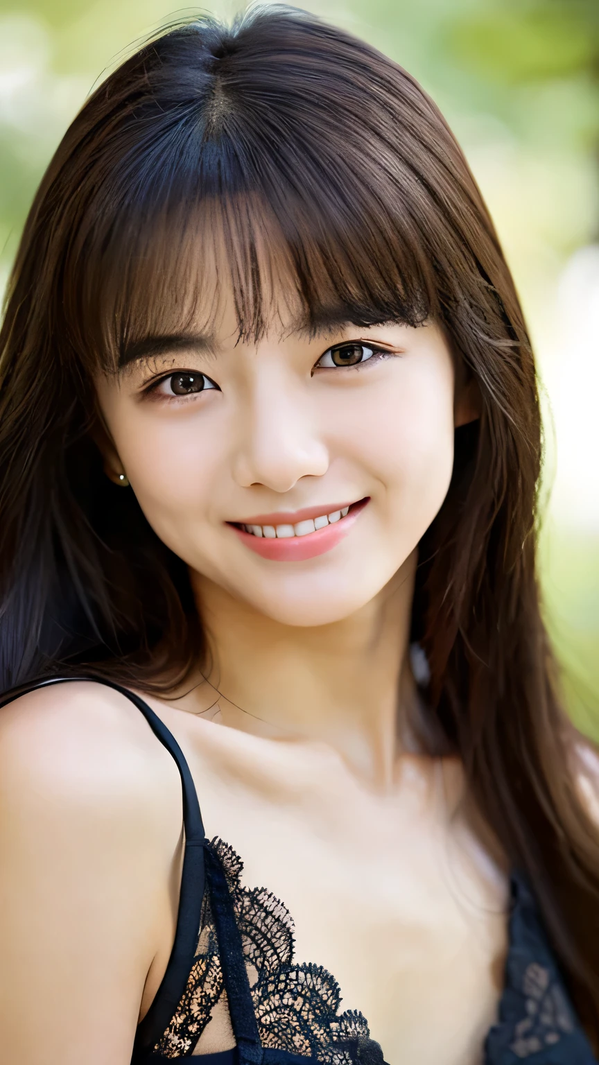 One Girl, masterpiece, highest quality, 8k, Detailed skin texture, Detailed cloth texture, Beautifully detailed face, Intricate details, Very detailed, Black bra、smile、Long Hair、Real raw photos、Pool
