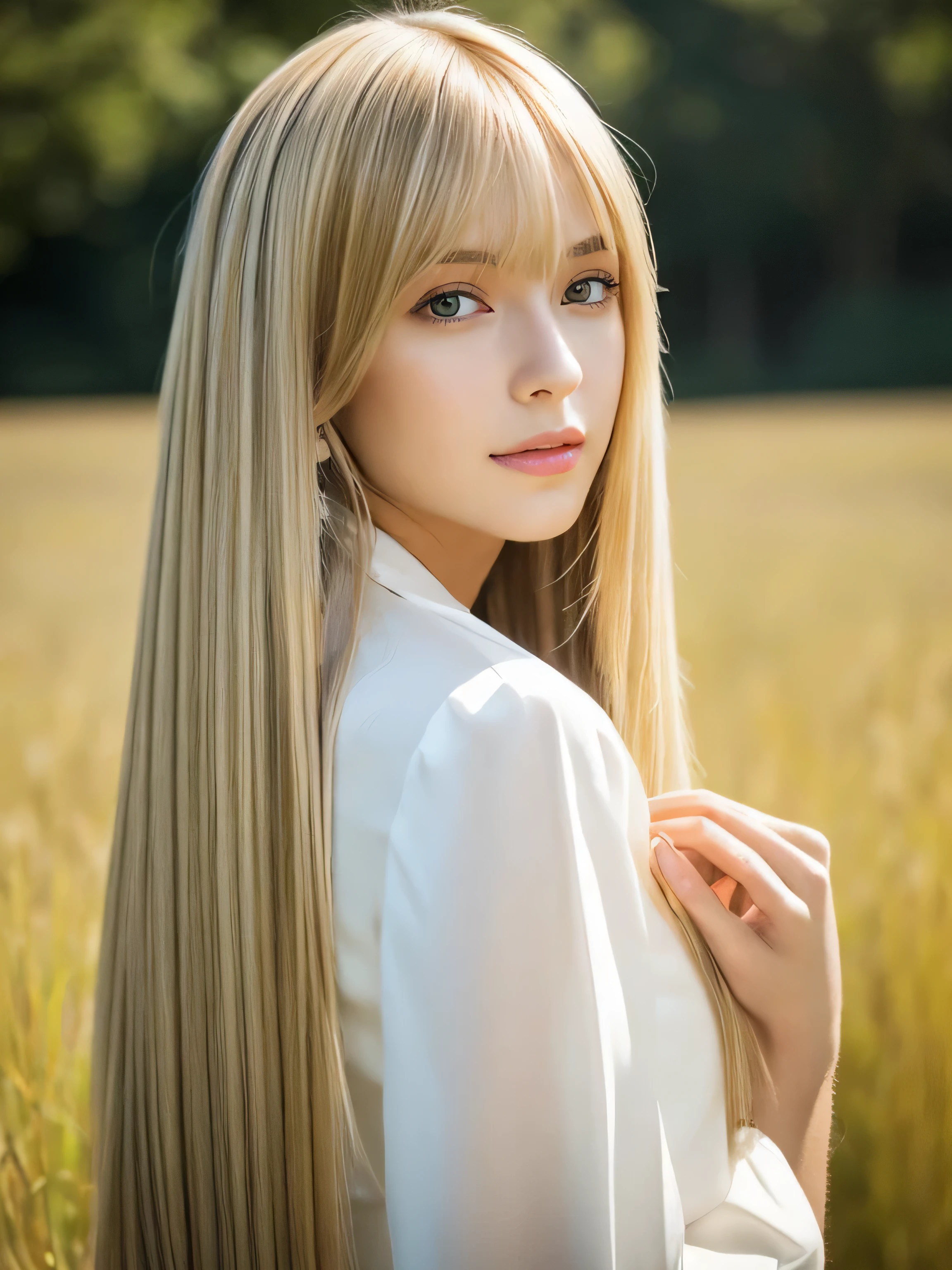 1woman ((whole body)) (big 1.4) Beautiful Fantasy Girl ((highest quality)), ((masterpiece)), (Get used to it), Perfect Face (1 girl) (French) (She 、The cutest teen in France.) ((highest quality)), ((masterpiece)), length blonde hair length, shining golden hair,Golden Silky Hair, Straight blonde hair, length blonde straight hair, Perfect silky straight hair, Straight blonde hair, length blonde hair, Her hair is long and straight, detailed length blonde hair ((big 1.4)) Super Long Hair down to the ankles ((Neat bangs The neatly trimmed bangs are princess cut and cover the entire forehead....))... bright crimson lips good, Anatomically correct hand Thin fingers Anatomically correct five fingers Sexy professional makeup Beautiful French girl face, French facial features, Long Hair shiny Long Hair, length, shining golden hair, length, Straight Golden Hair, Her hair is long and straight, Super Long Hair girl, Silky Hair, length blonde hair, Silky Hair, length, Flat Hair, Silky texture, Long Hair, length, flowing blonde hair, thin and shiny hair Anatomically correct、White beautiful human skin and detail of hands and fingers Beautiful Eyes Mouth Details the corners of the mouth rise slightly Cool look (The eyebrows are dark brown in color) (This is a sunny meadow) (She's in a random pose) (RPG game healer-like clothing) (Random model standing pose)