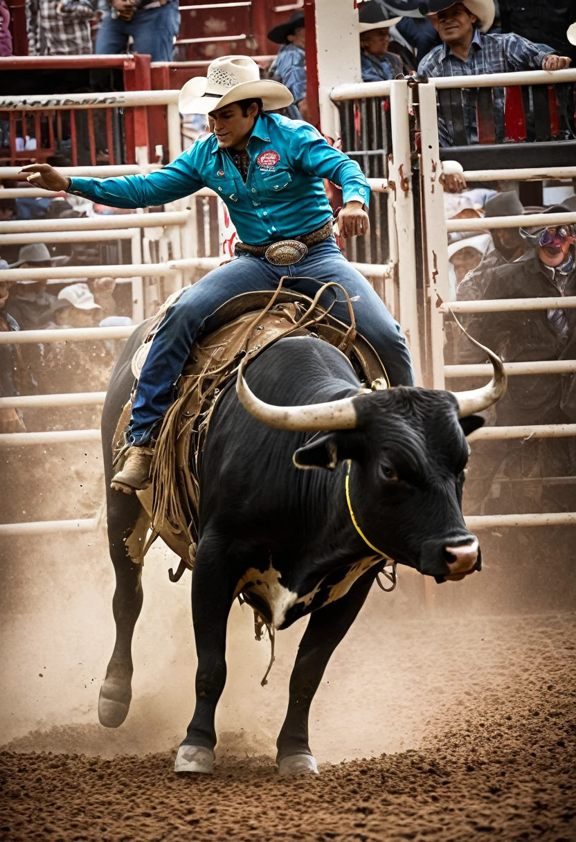 Generate a photograph of bull riding in Hidalgo 