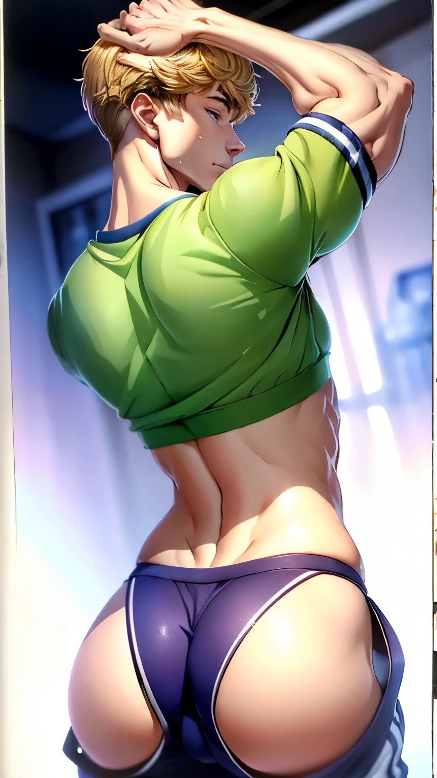 watercolor, Peter Pan examines the buttocks of a 17-year-old Brazilian boy, wearing tight sweatpants with a protruding convex codpiece. Muscular, with round, firm, perfect buttocks, Aesthetic, erotic, beautiful