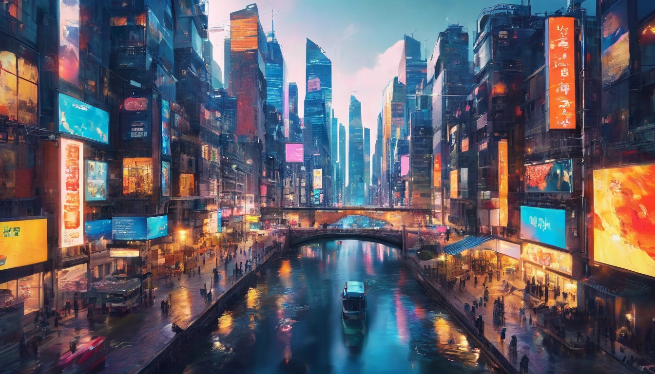 cyberounk inspired city with flickering filter