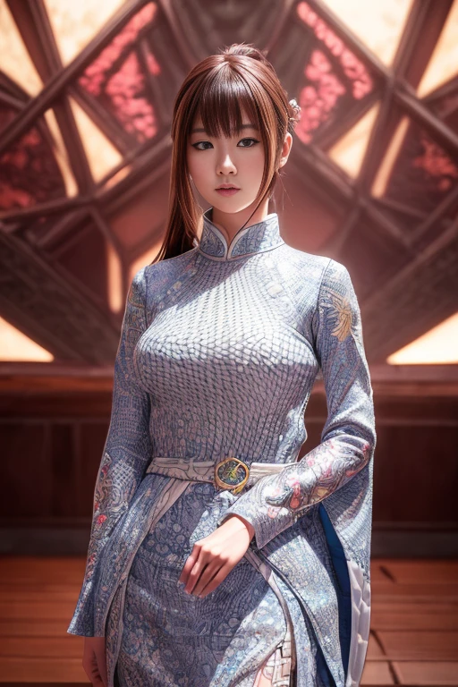 (high quality), (masterpiece), (detailed), 8K, Hyper-realistic portrayal of a futuristic (1girl1.2), Japanese character adorned with dragon scales. Meticulous details capture the seamless blend of tradition and innovation in this visually stunning composition. Trending on Artstation.