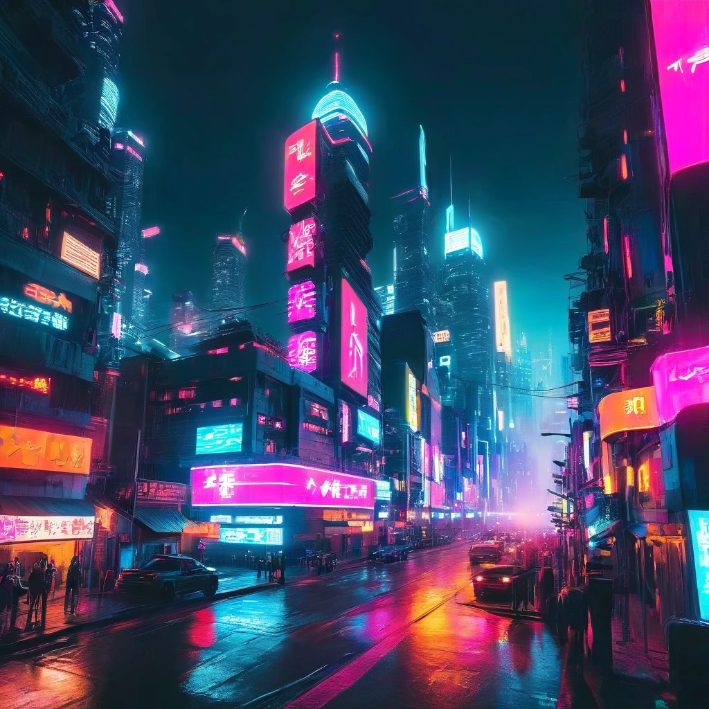cyberpunk inspired city with flickering filter