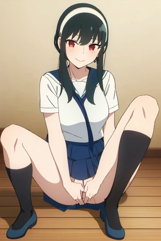 (masterpiece, highest quality: 1.2), alone, 1 girl, alone, panties,see-through panties,nsfw,Sailor suit,your heather, smile, Mouth closed, View your viewers, (( Masturbating by touching the vagina with your fingers)), Long 黒 hair, head band, Earrings, Big Breasts, Medium Waist, Medium Hips, wide thighs, Embarrassing, charm, smiling with her Mouth closed, Good move...., Excellent anatomy,panties,(((Squirting))),Browsing Caution,classroom,skirt, (((skirtめくり, I can see your pants))),sitting on desk,love juice spilling on the floor, ((liquid splashing from girl'Between the legs)),